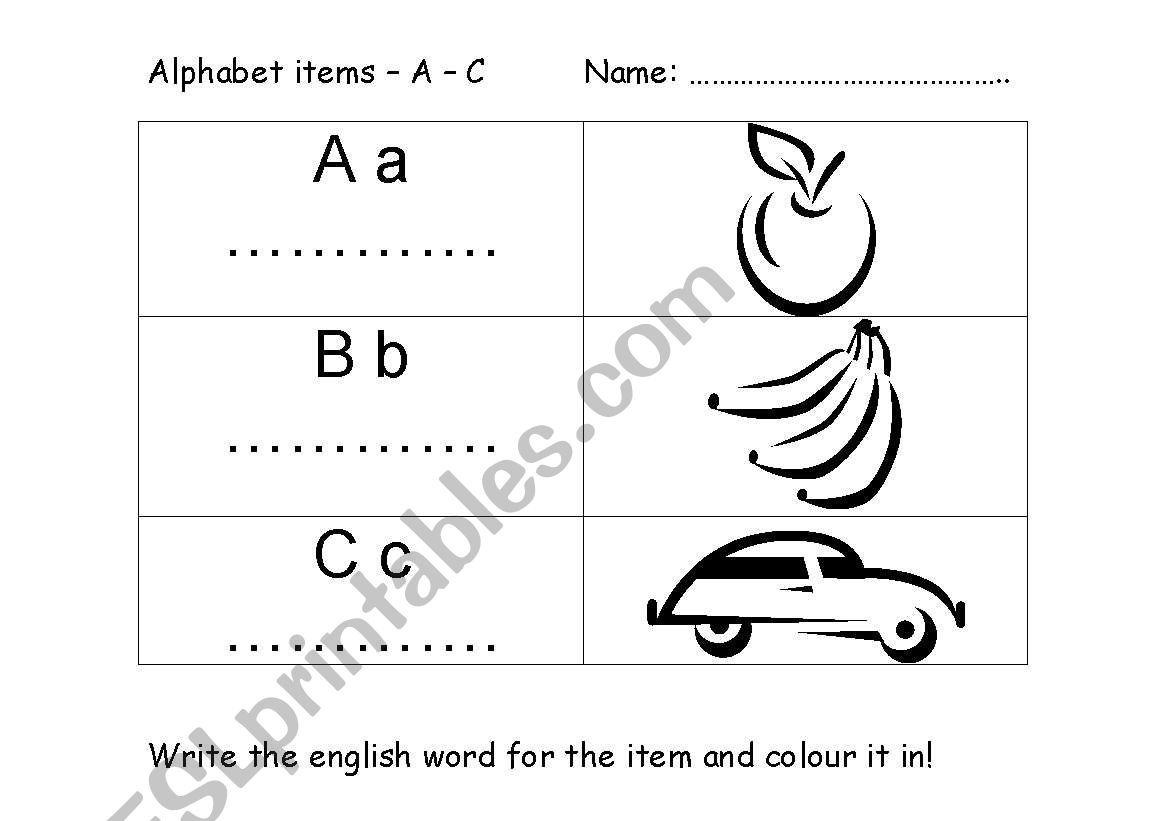 A - C words worksheet