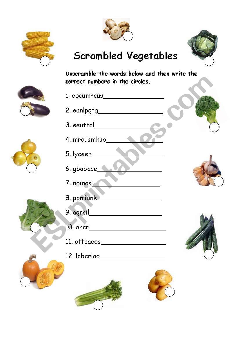 Scrambled Vegetables worksheet