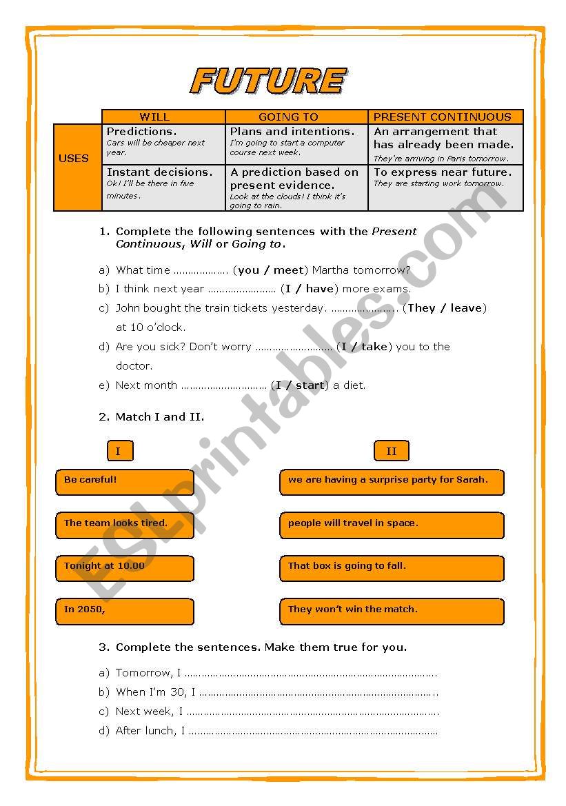 Future tense worksheet