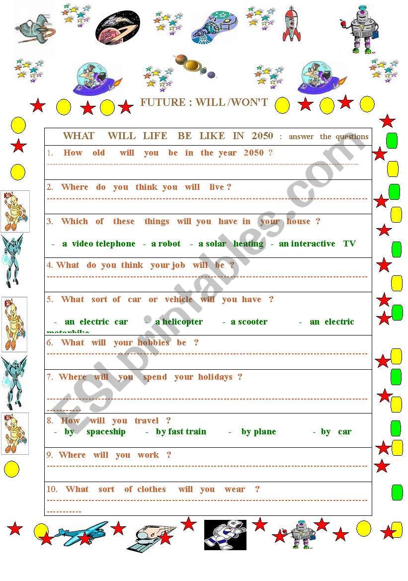 Your future  life  in  2050  worksheet