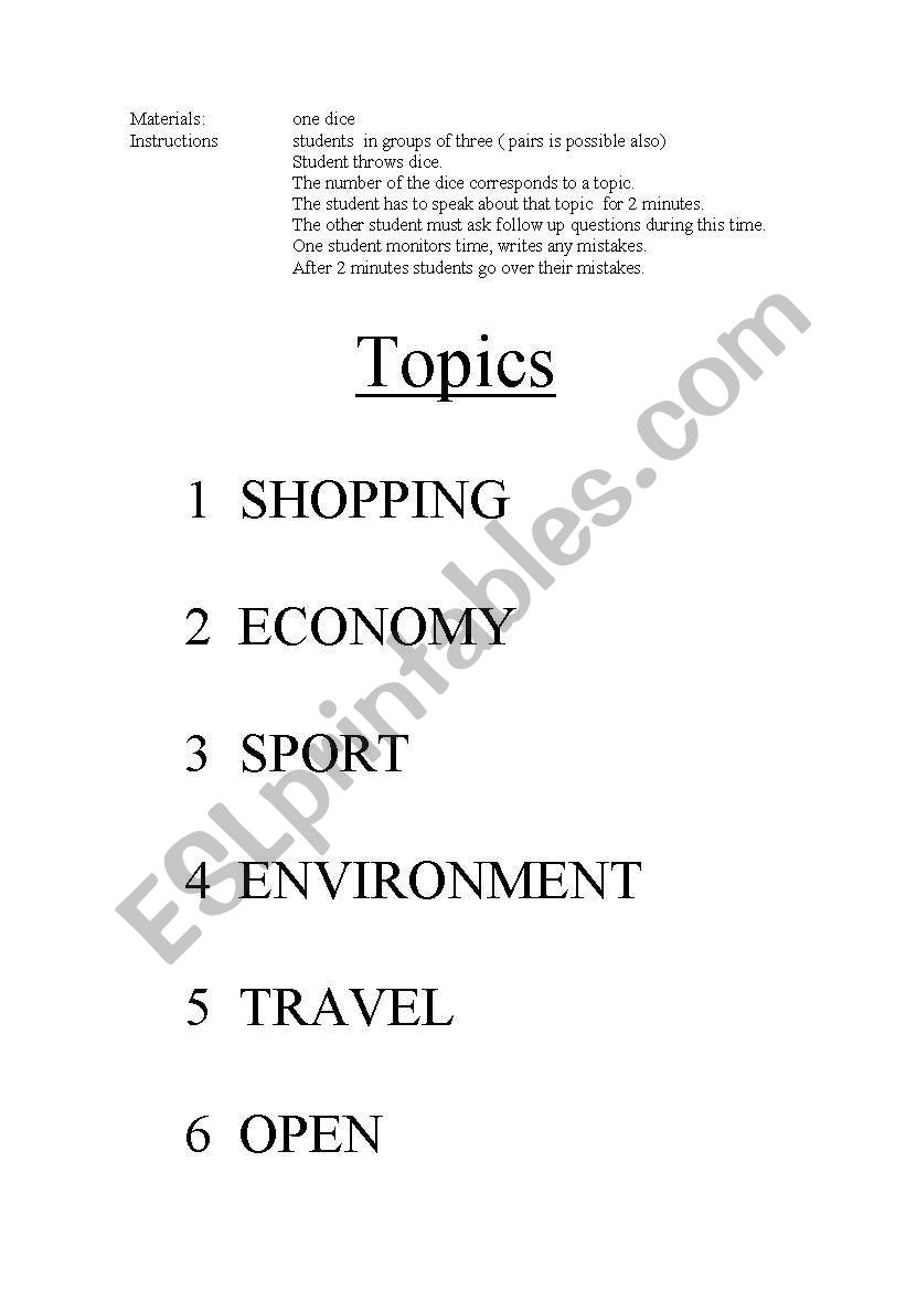 Conversation topics worksheet