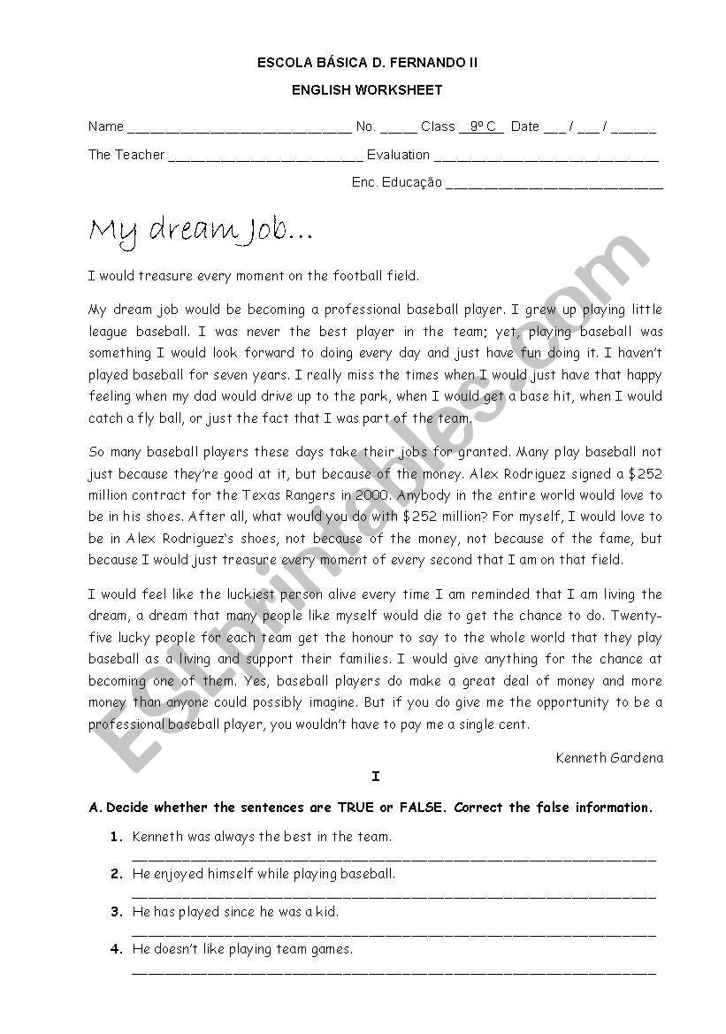 My Dream Job worksheet