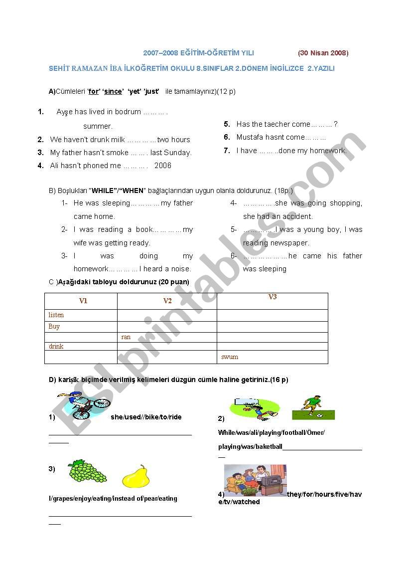 8.grades exam worksheet