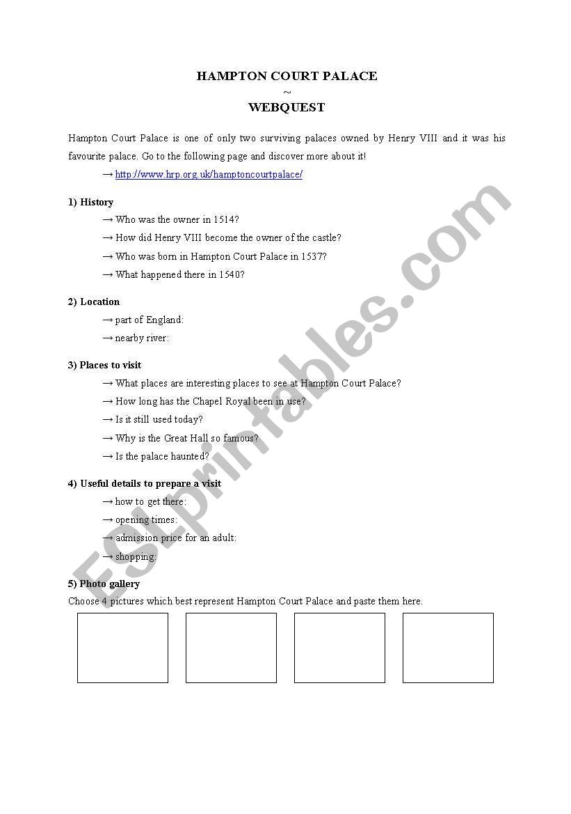 Hampton Court Palace webquest worksheet