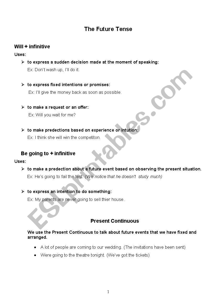 Future tense worksheet