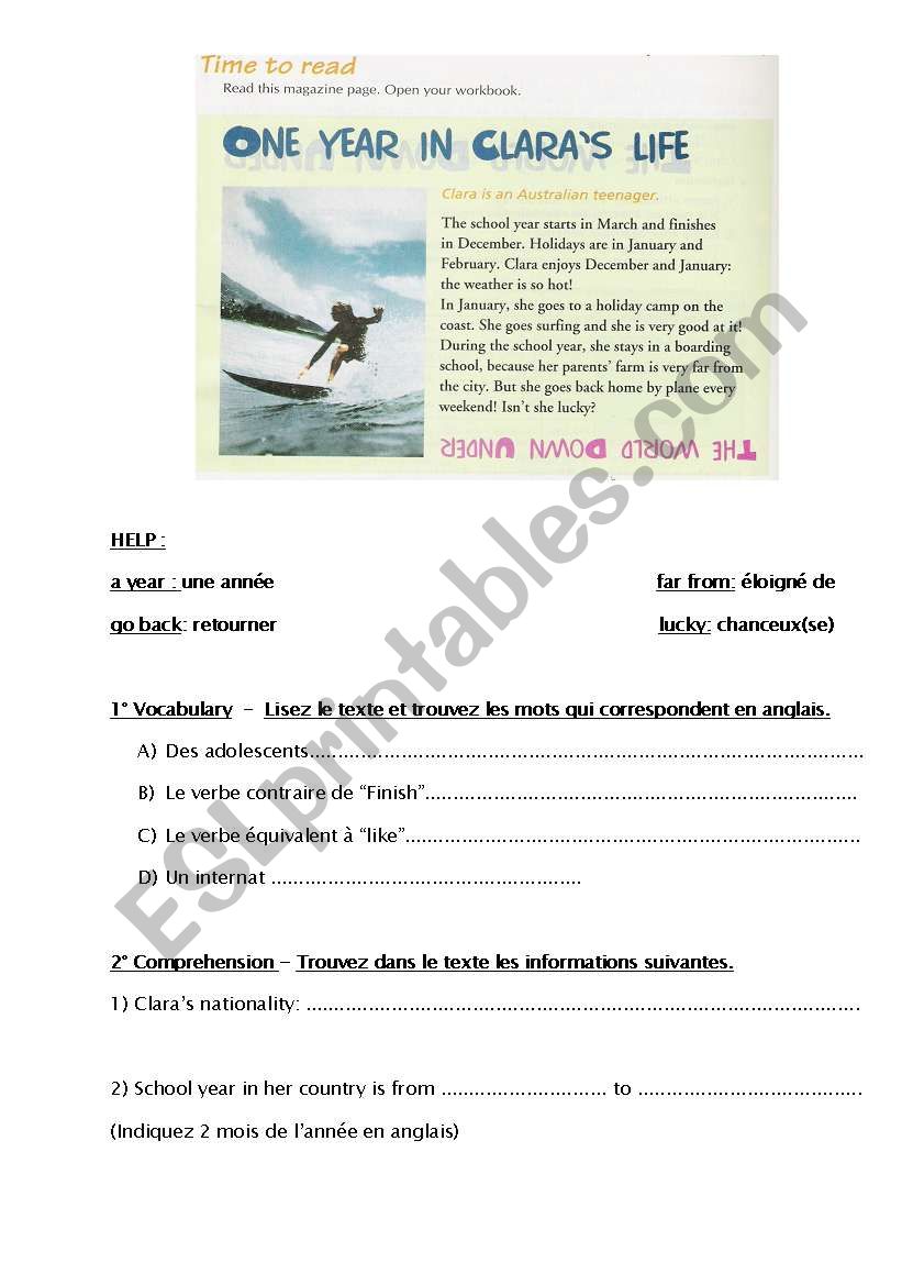 A surfers life worksheet