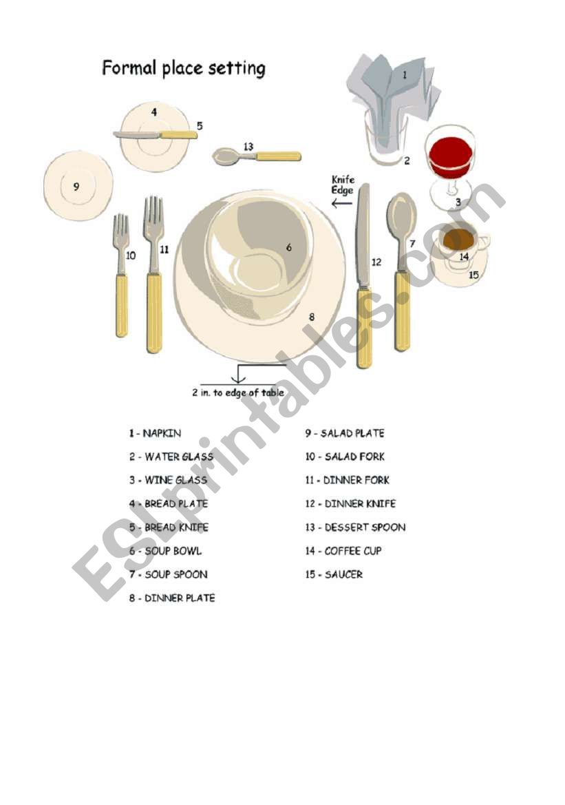 Formal place setting worksheet