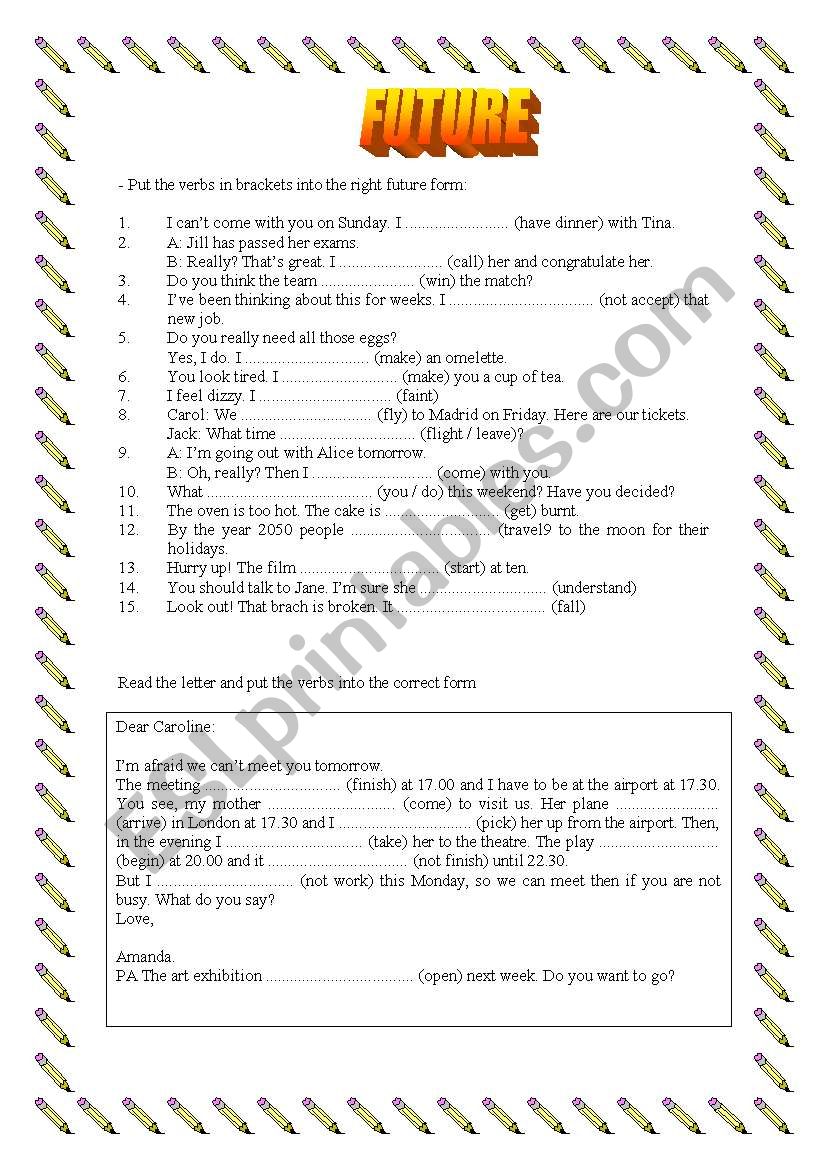 Future revision worksheet