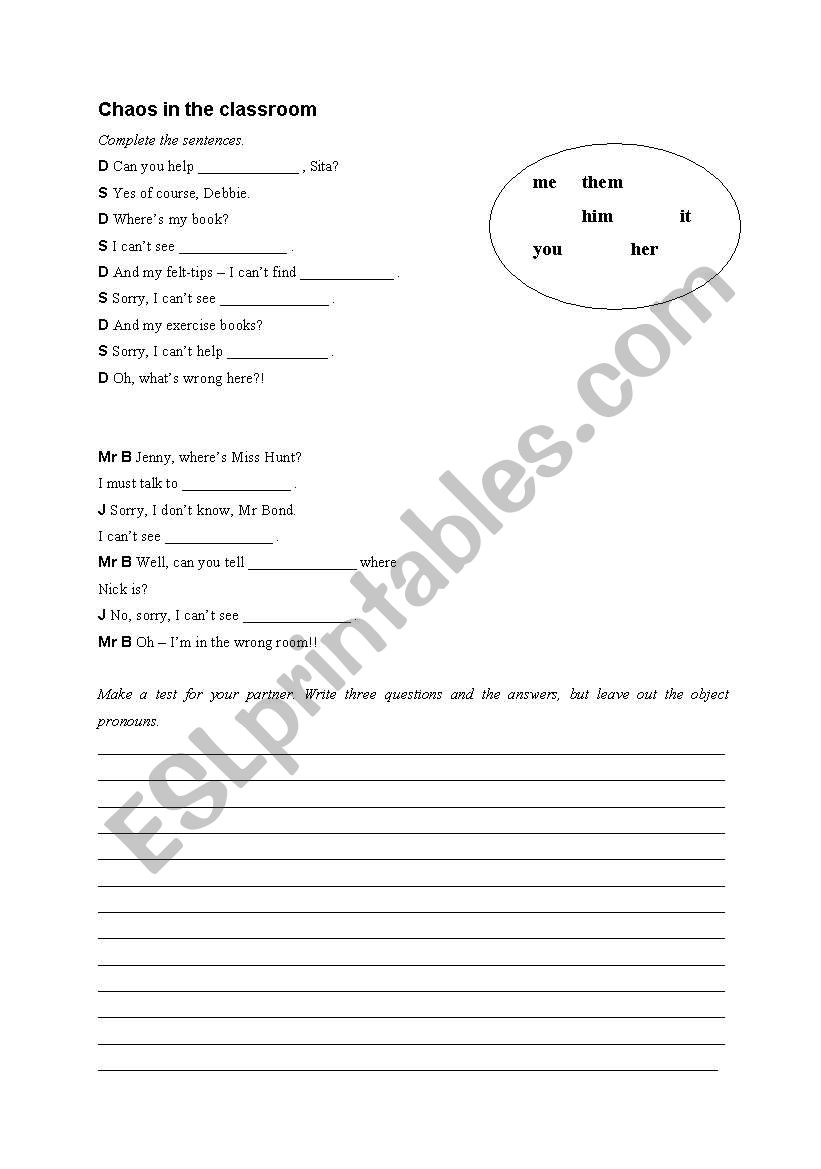 Object pronouns worksheet