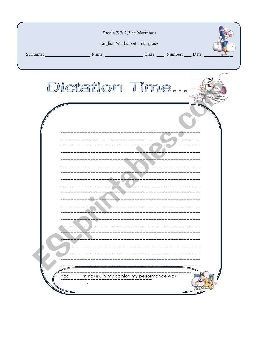Dictation sheet worksheet