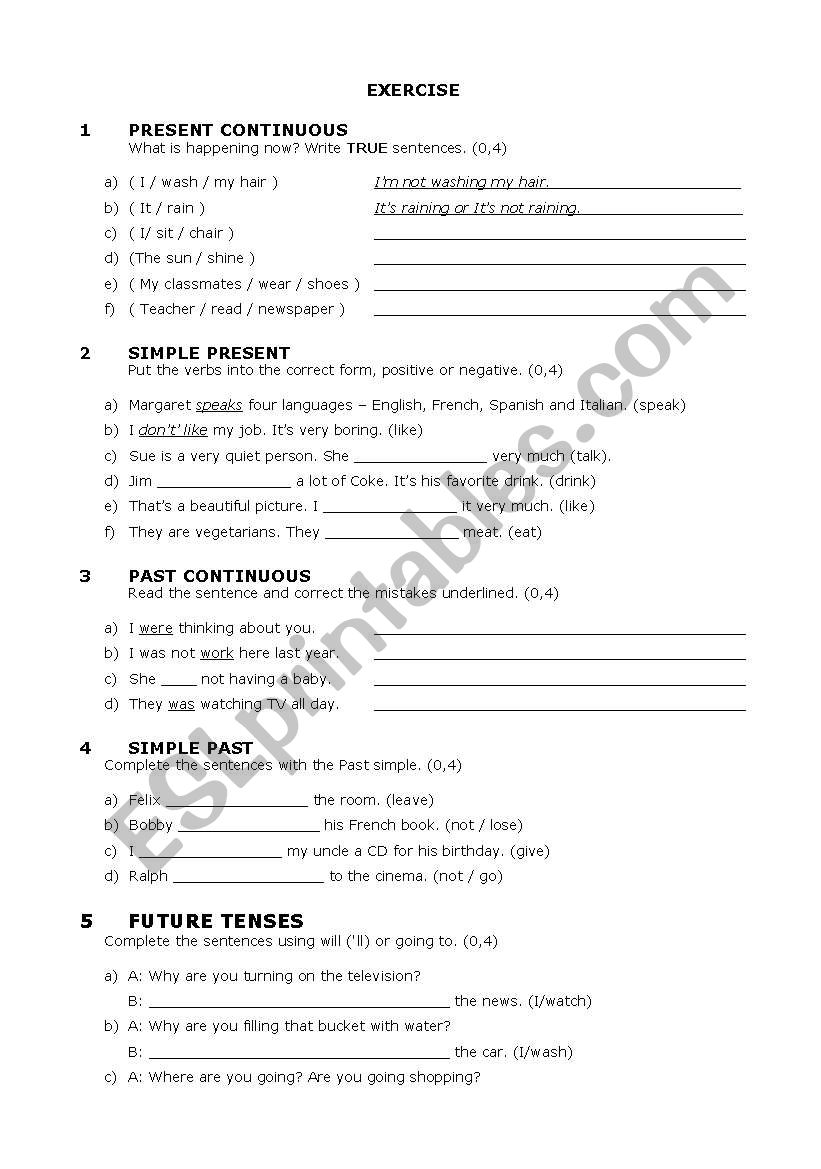 Tenses Review worksheet