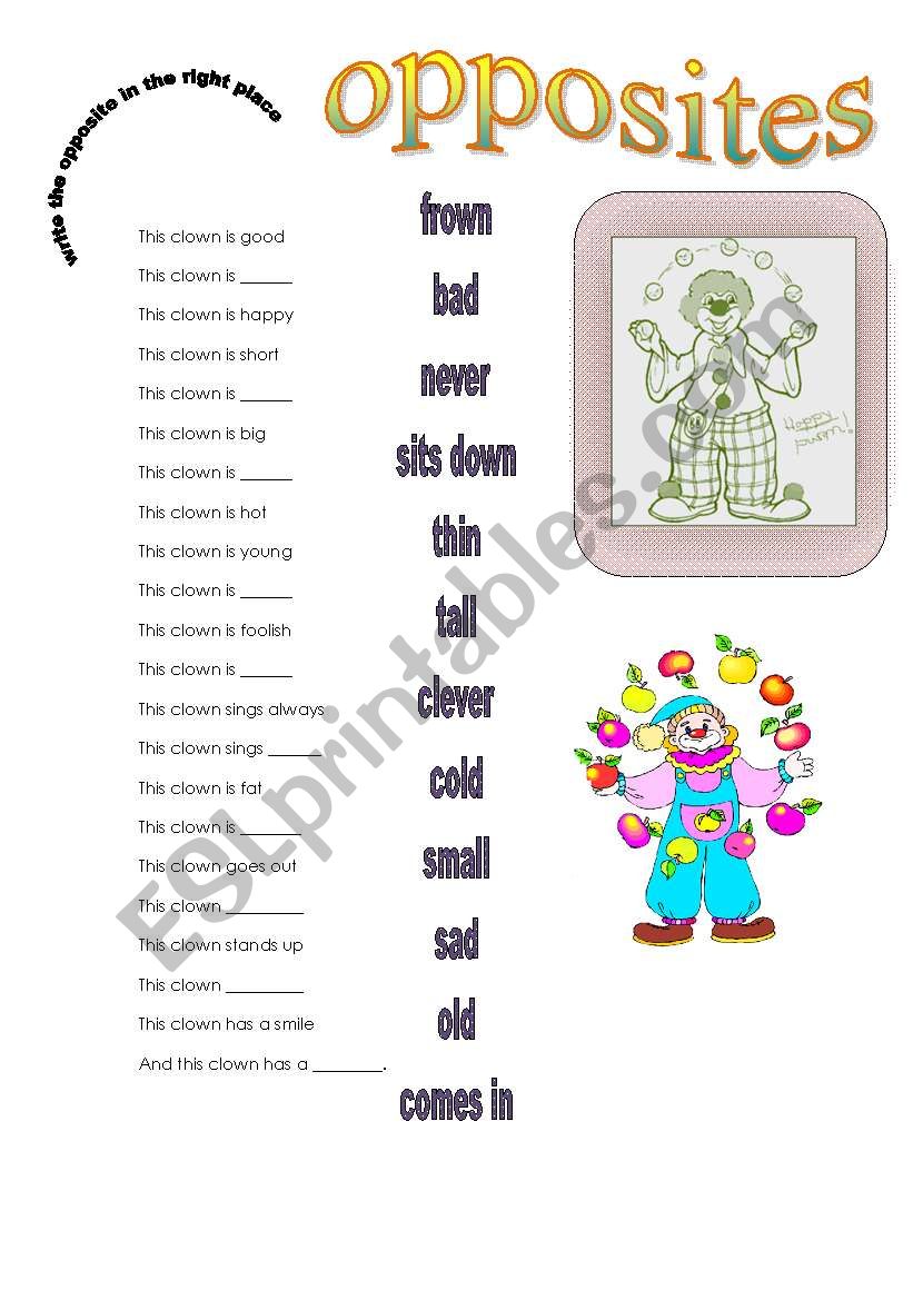 purim opposites  adjectives worksheet