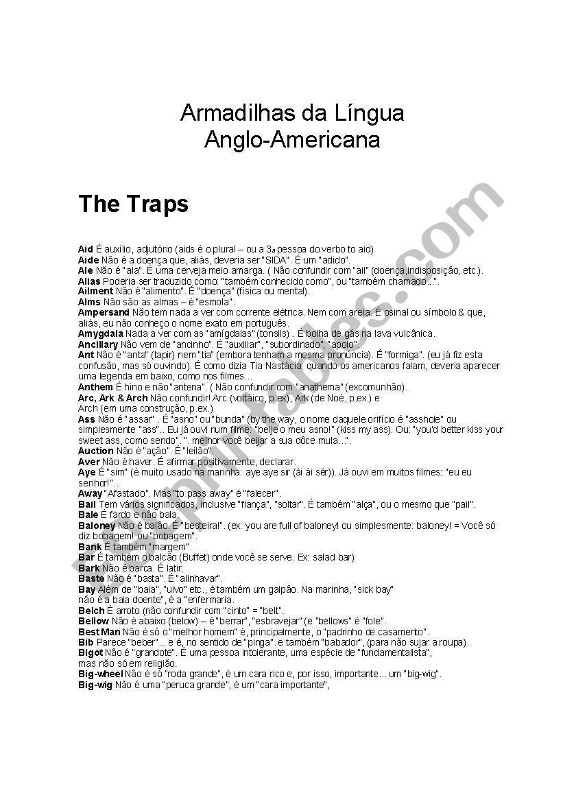traps worksheet