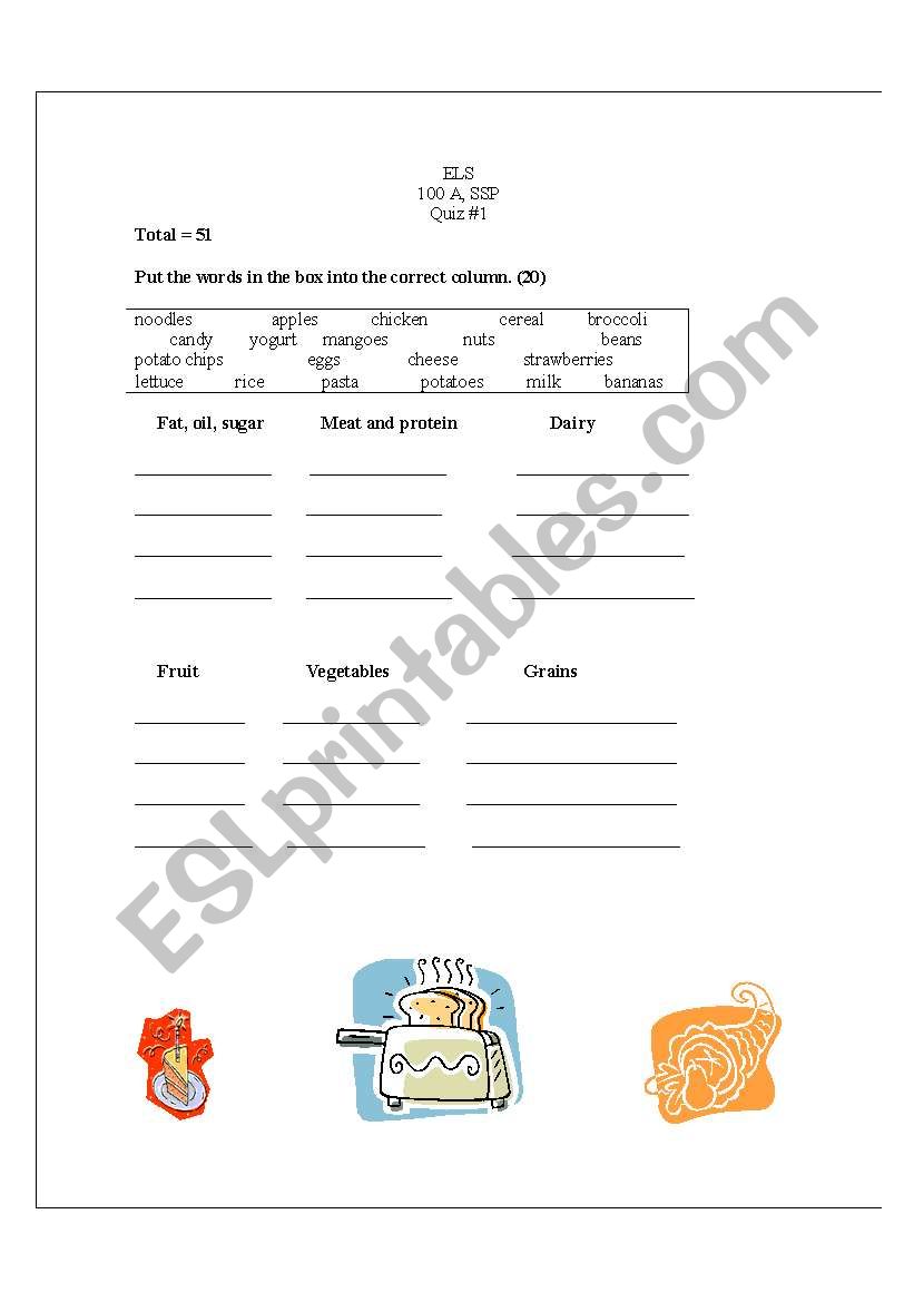 food vocabulary worksheet