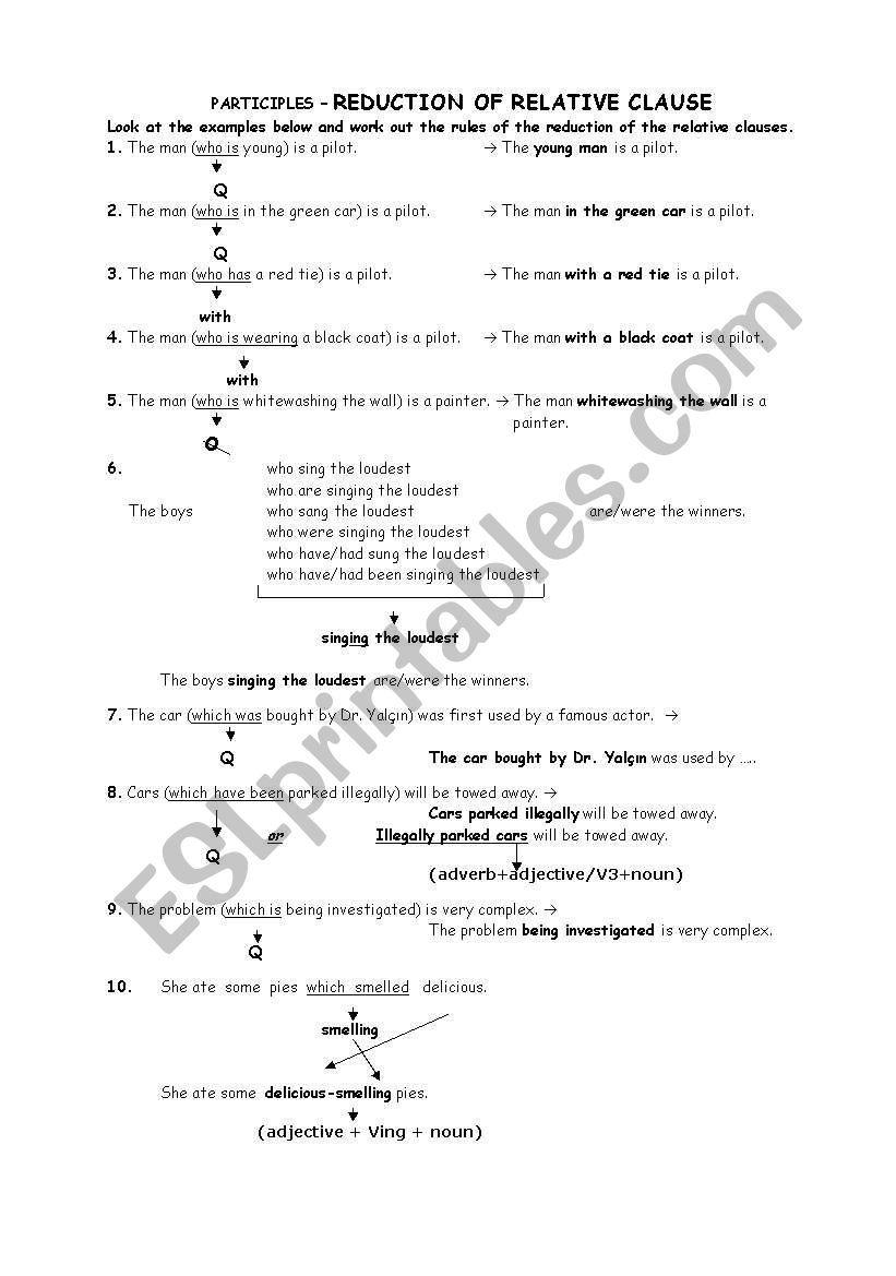 reduction of relative caluses worksheet