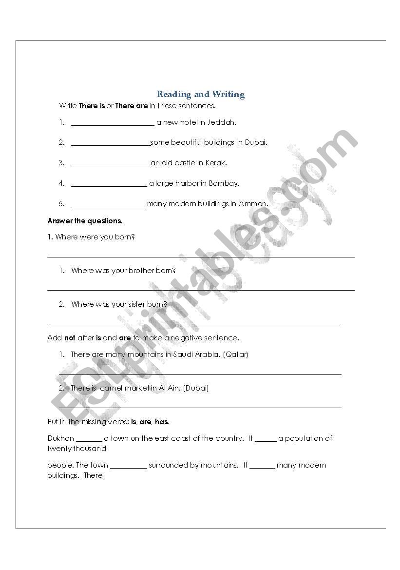 Reading and writing practice worksheet