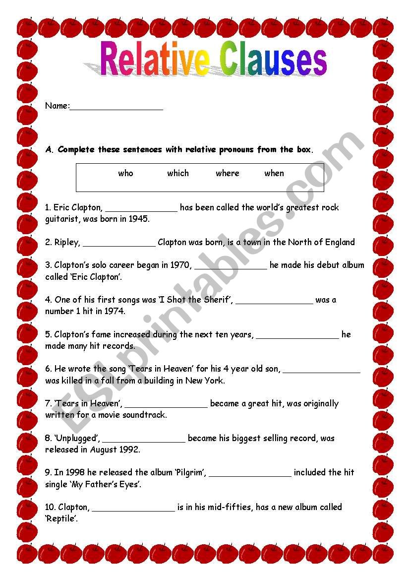 Relative Clauses worksheet