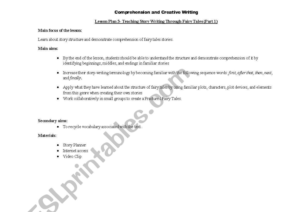 Story Writing Lesson Plan worksheet