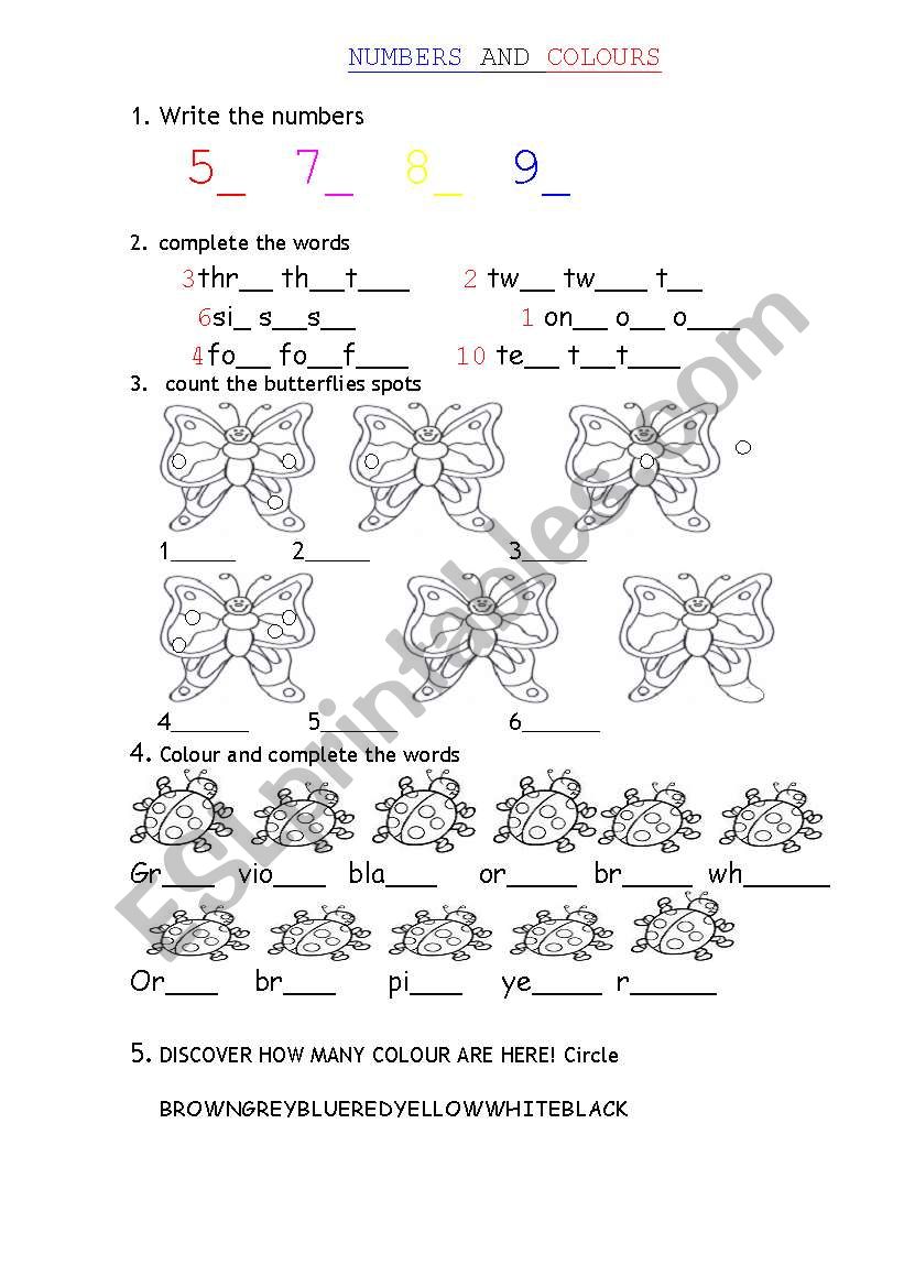 COLOURS AND NUMBERS worksheet