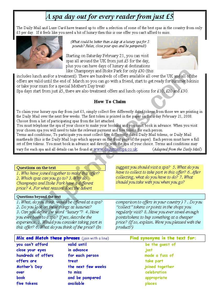 A newspaper advert  worksheet