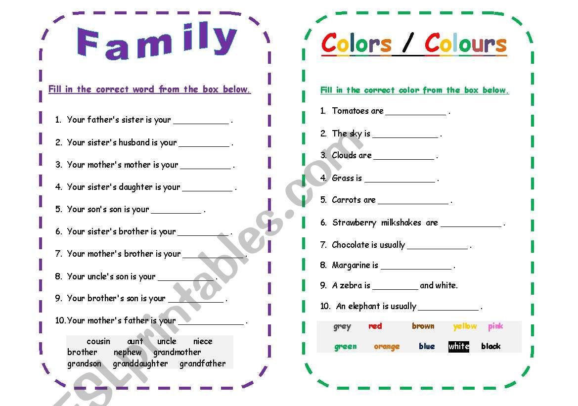 Family /  Colors worksheet