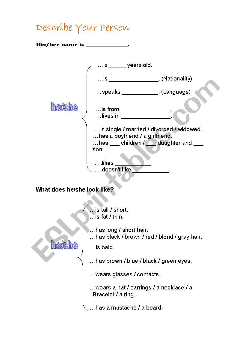 describing people worksheet