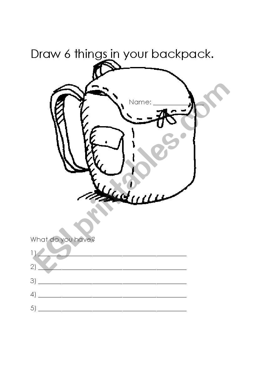 Whats In Your Backpack worksheet