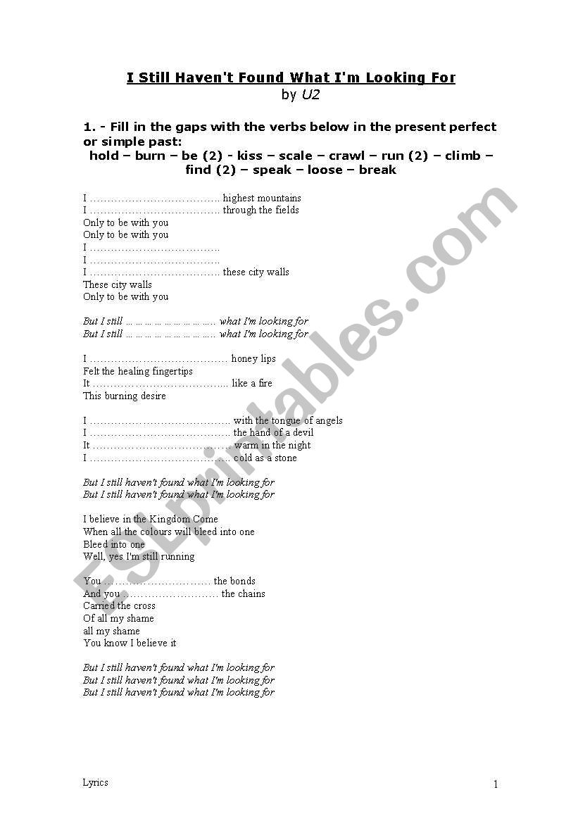 U2 and present perfect worksheet