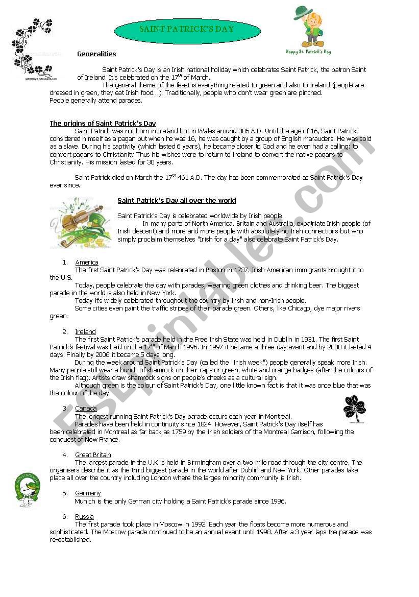 Saint Patricks Day worksheet