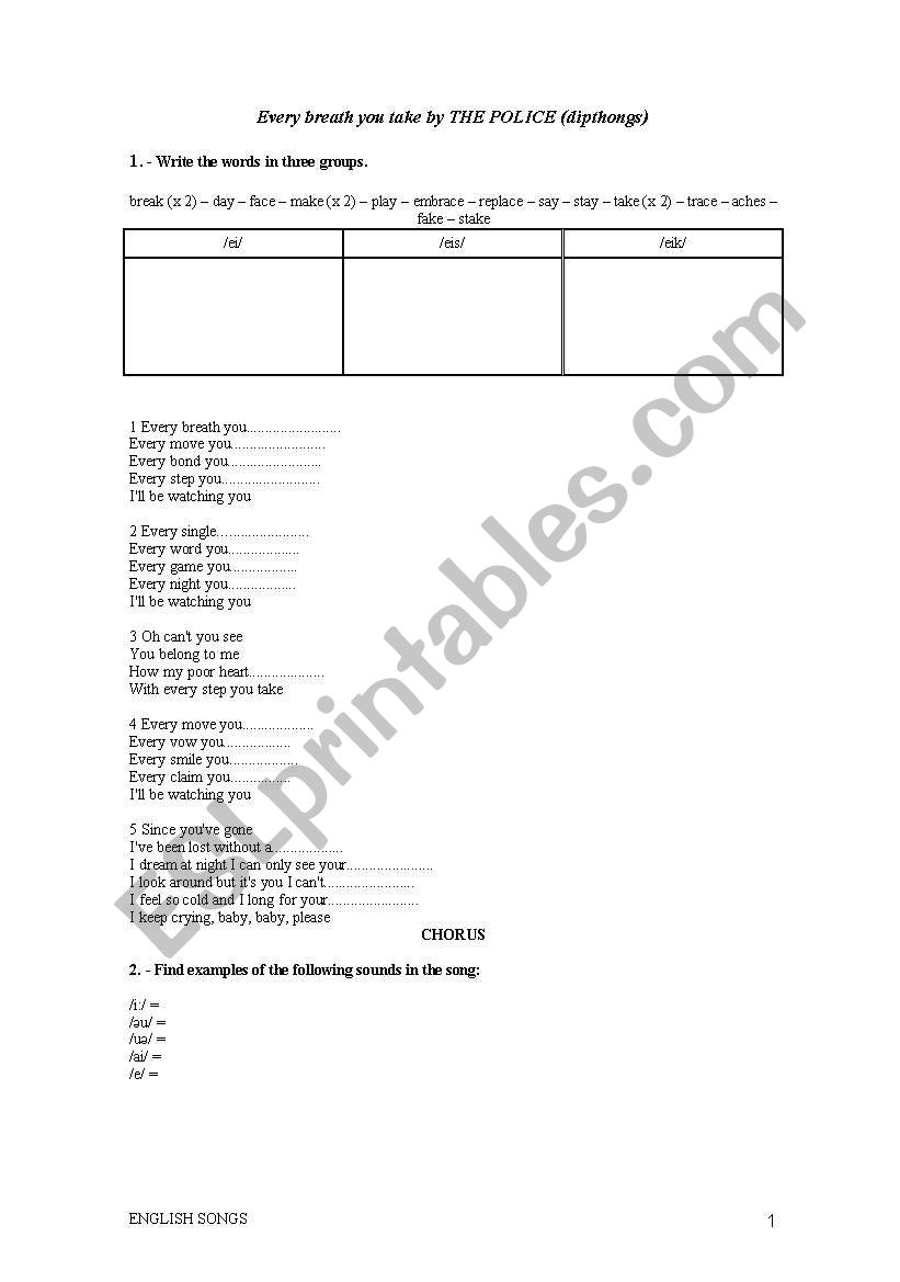 English songs 2 worksheet