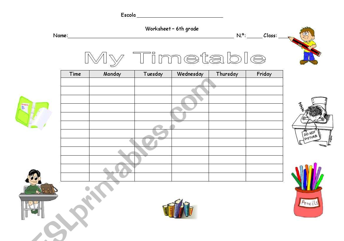 Timetable worksheet