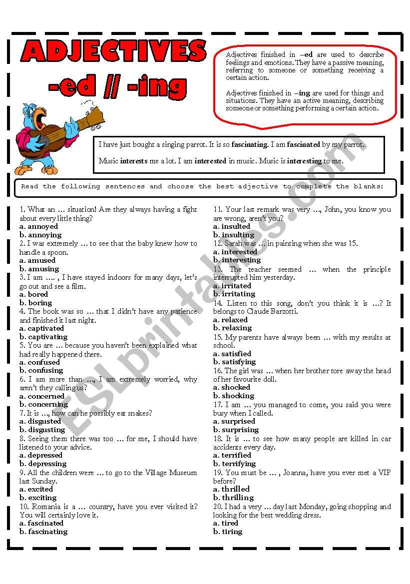 ADJECTIVES FINISHED IN ED/ING worksheet