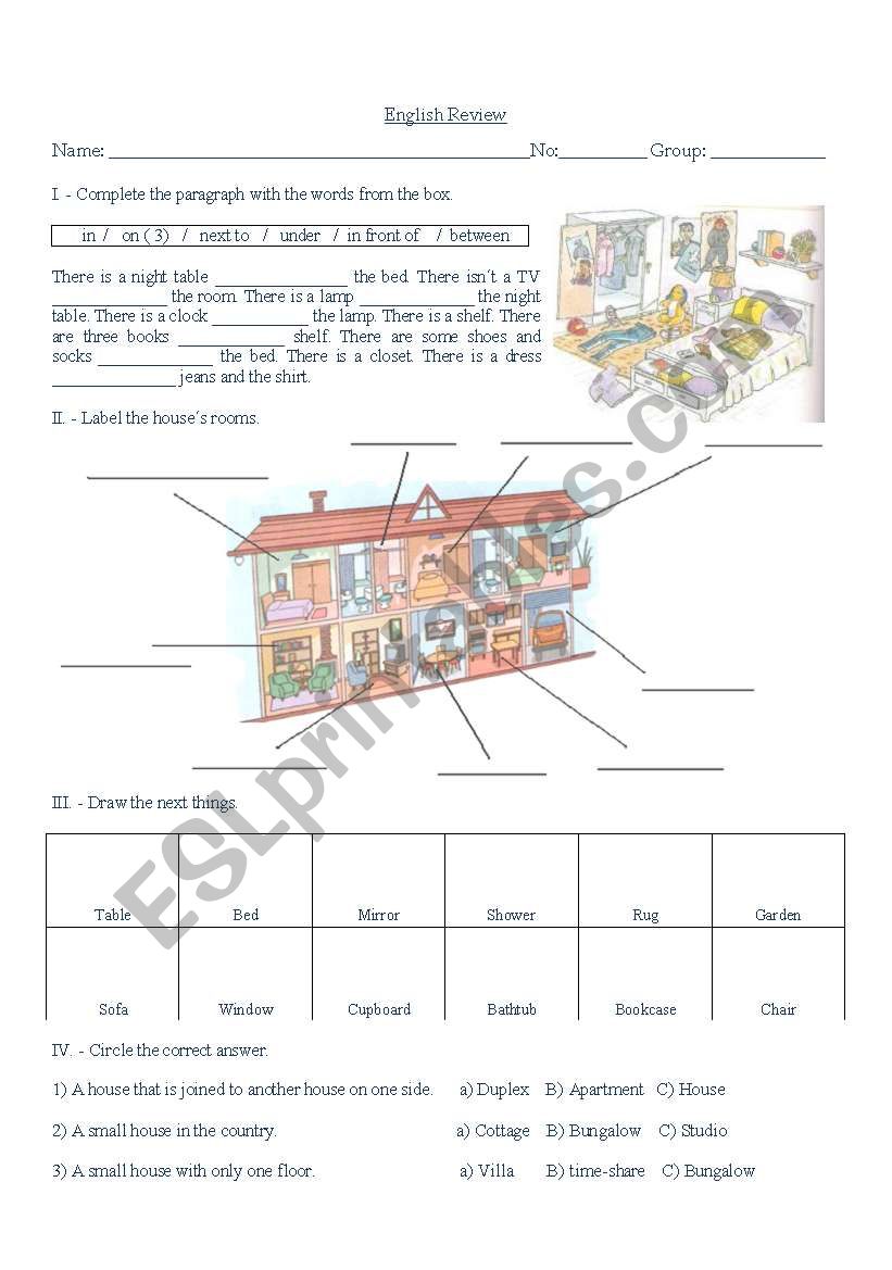 House and Home Review worksheet