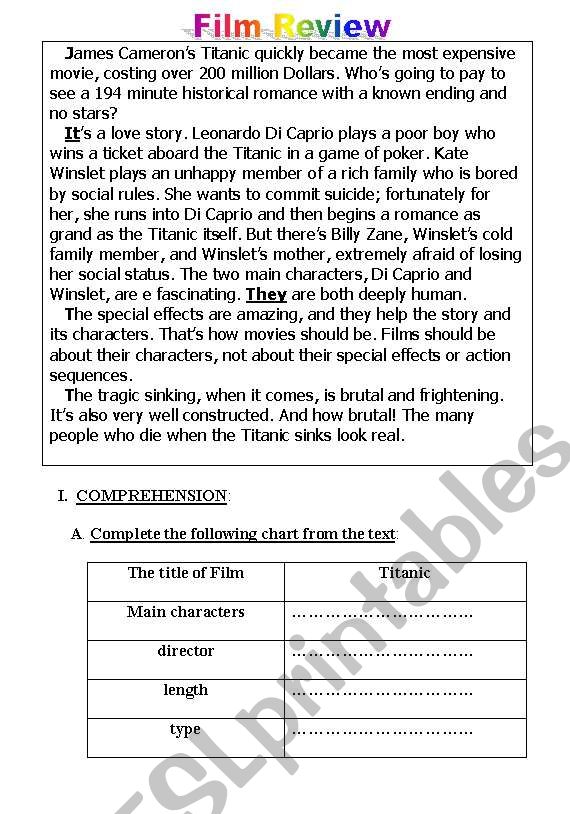  Film Review :  Titanic worksheet