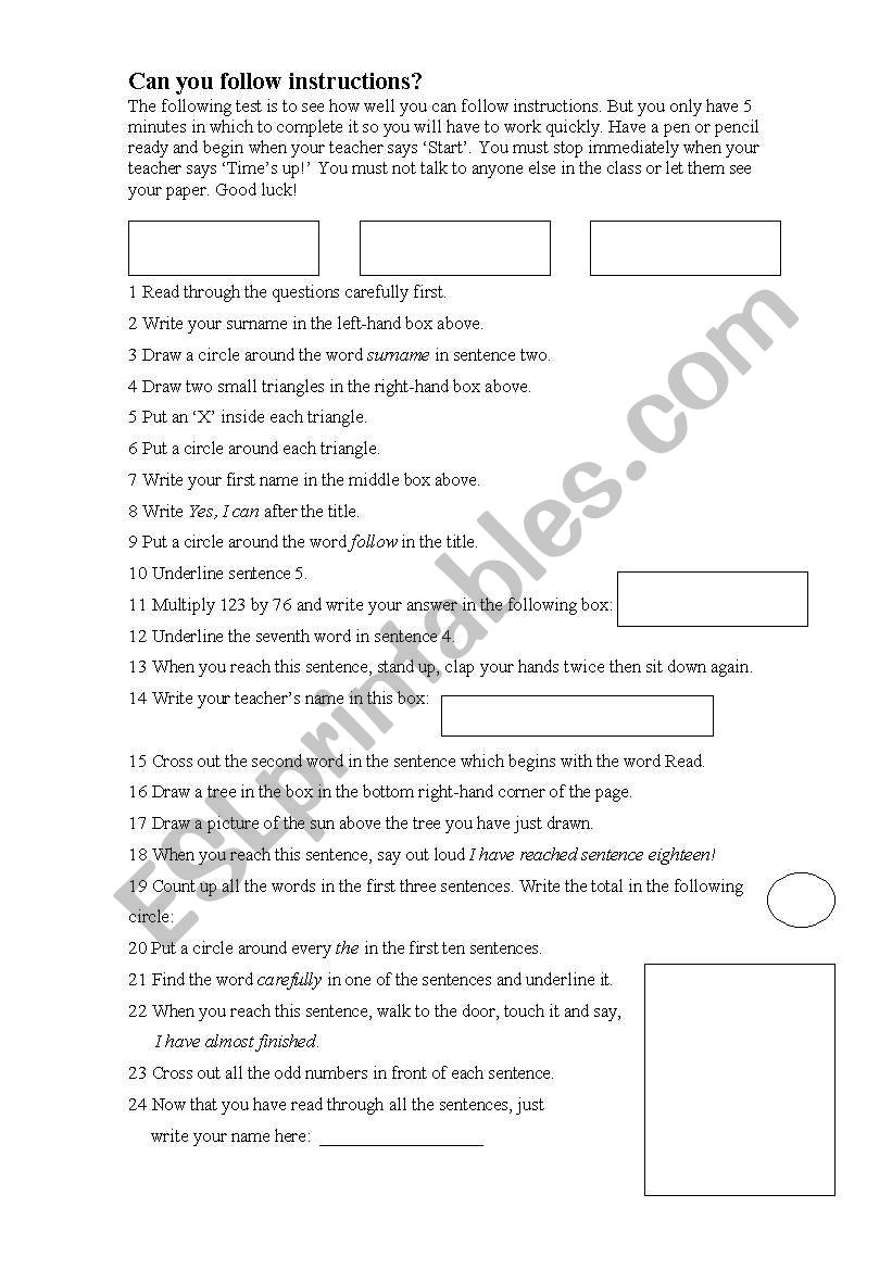 Can you follow instructions worksheet