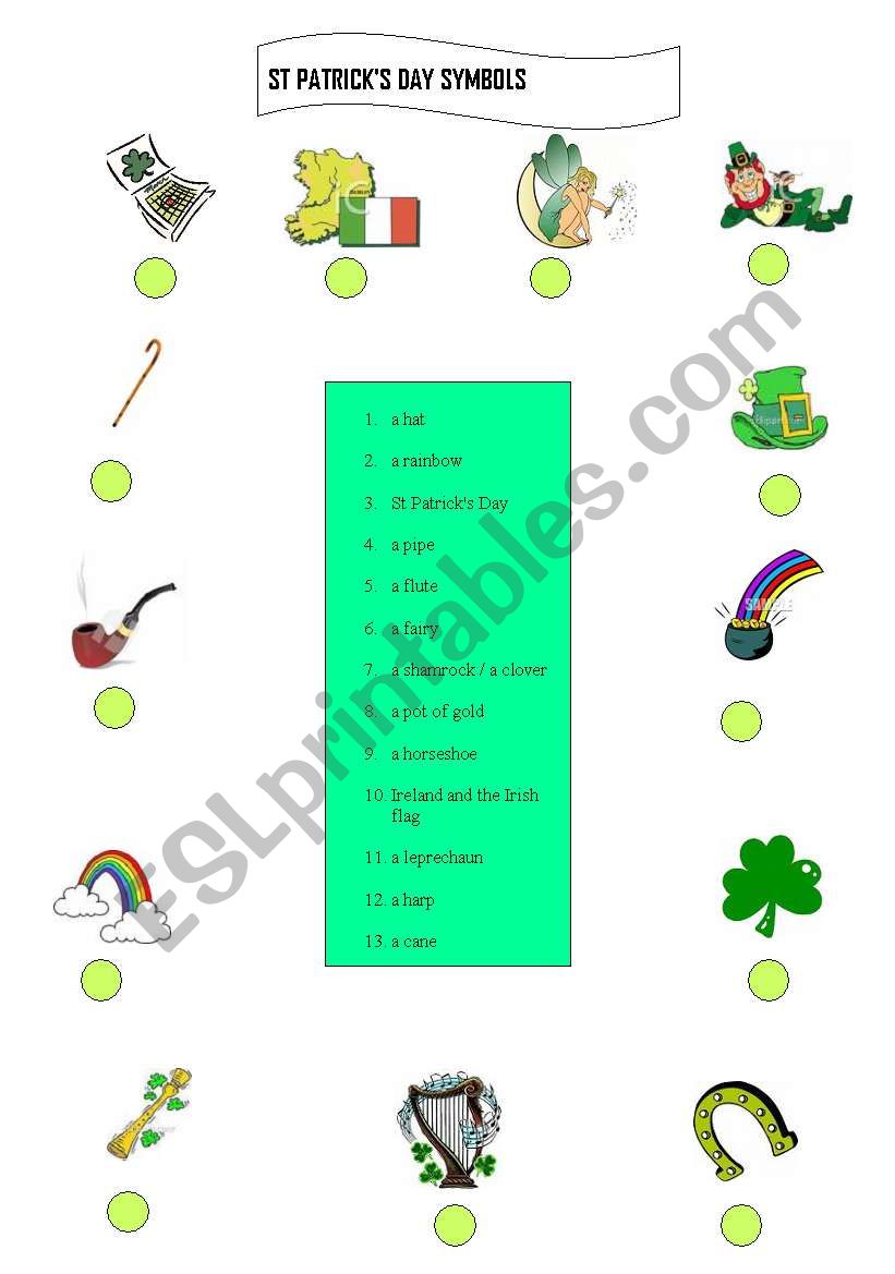Saint Patricks Day symbols worksheet