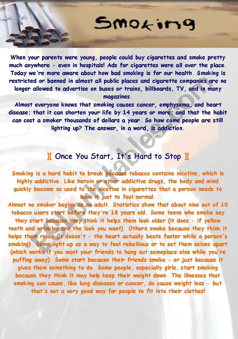 smoking danger worksheet