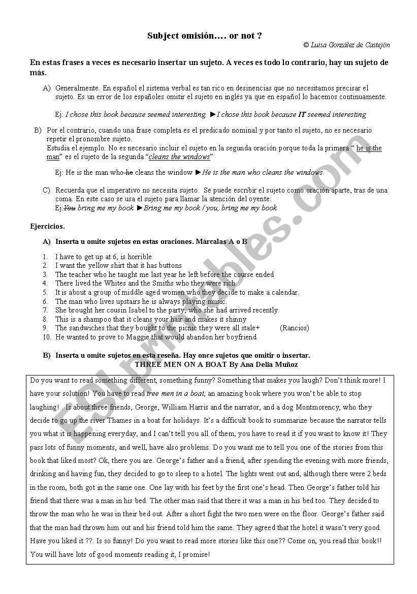 Subject omission....or not? worksheet
