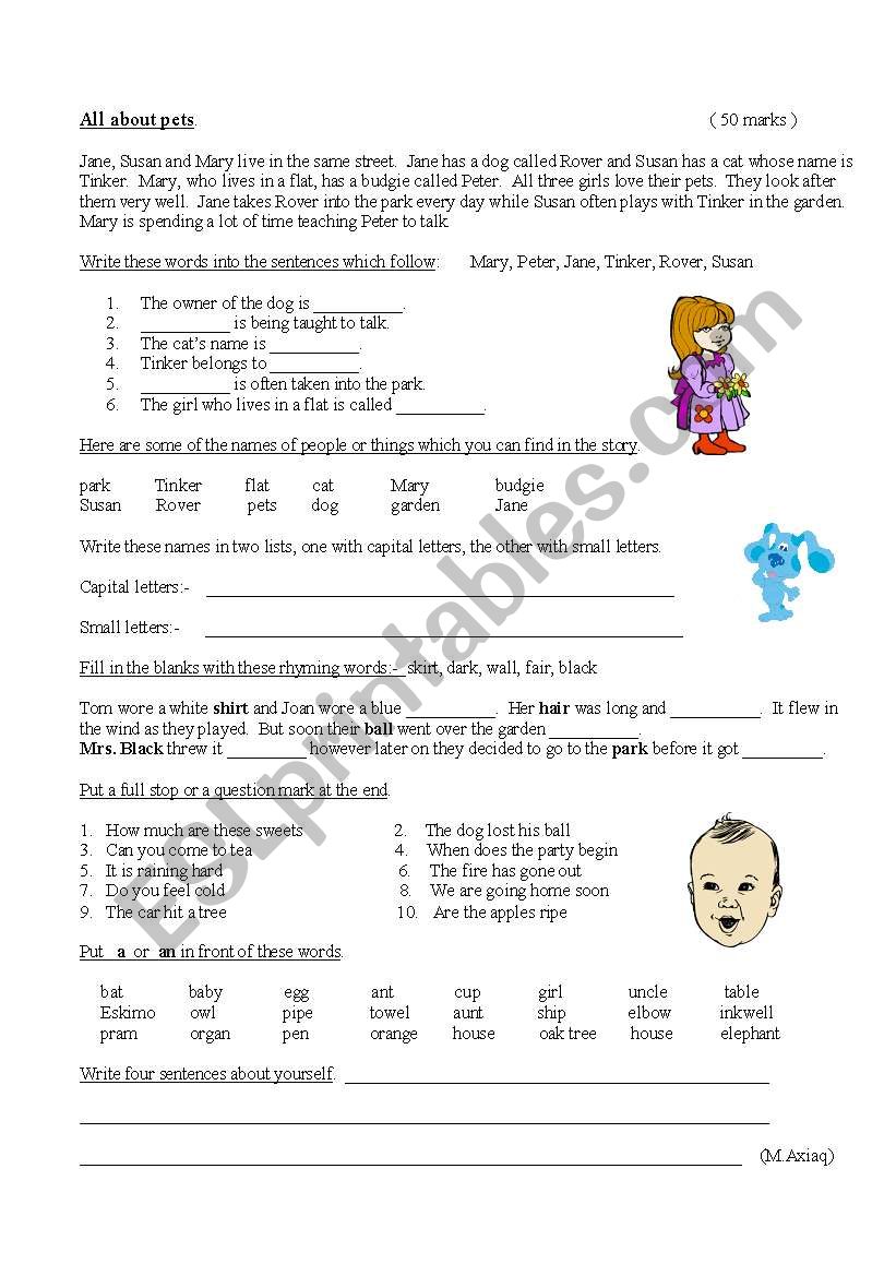 All about pets  worksheet