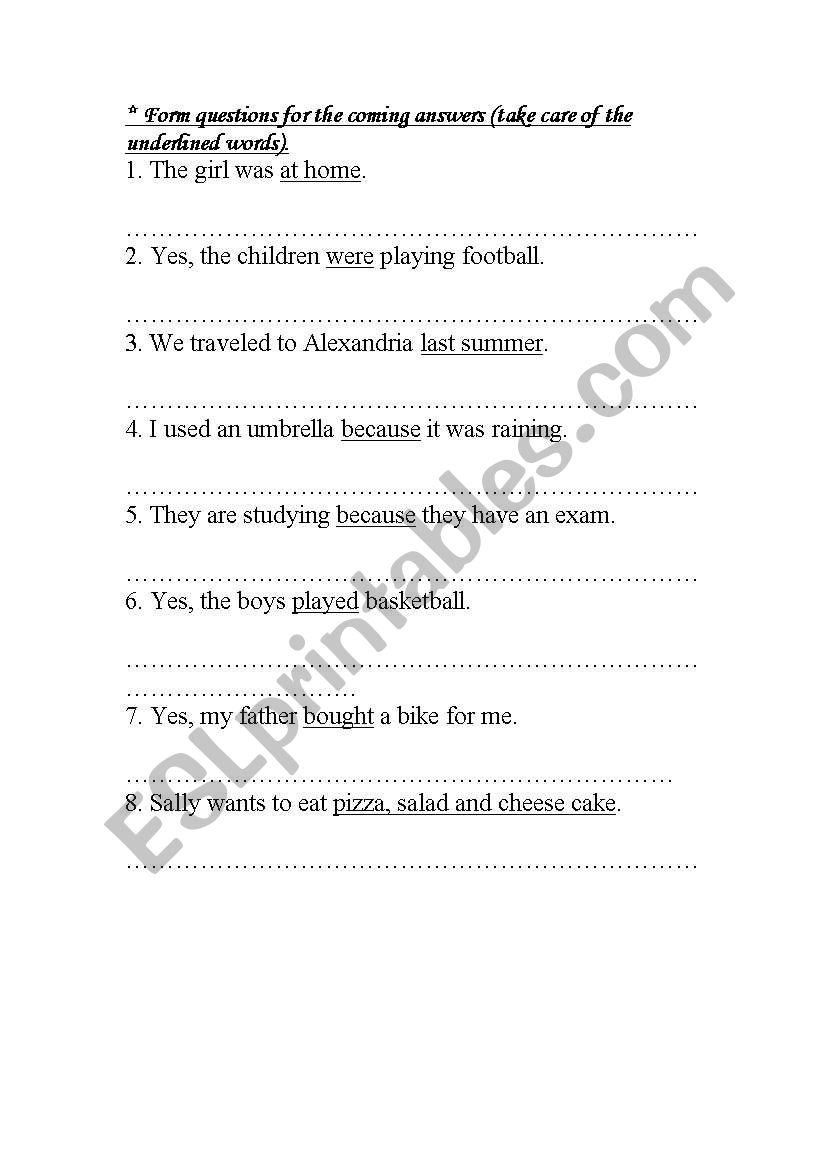 form questions worksheet