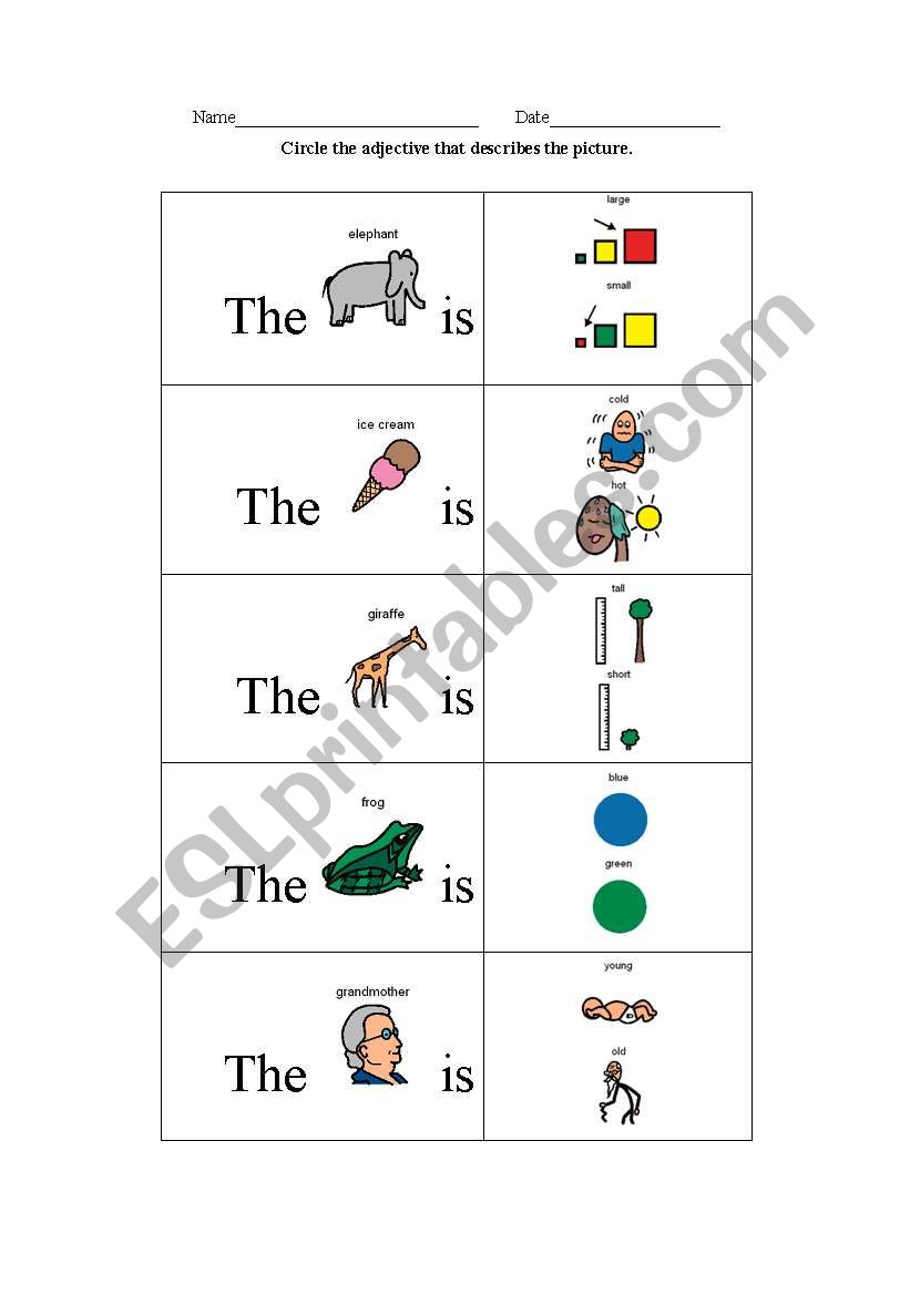 Adjectives worksheet