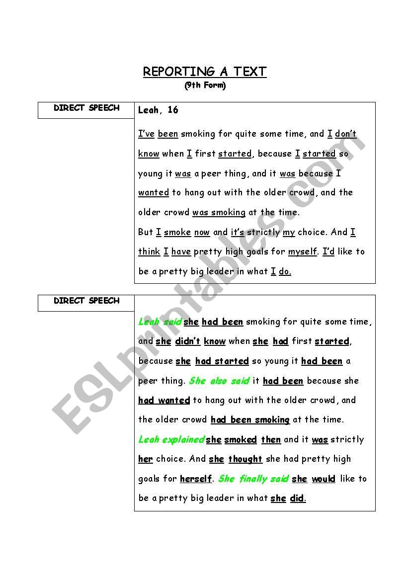 Reporting a text worksheet