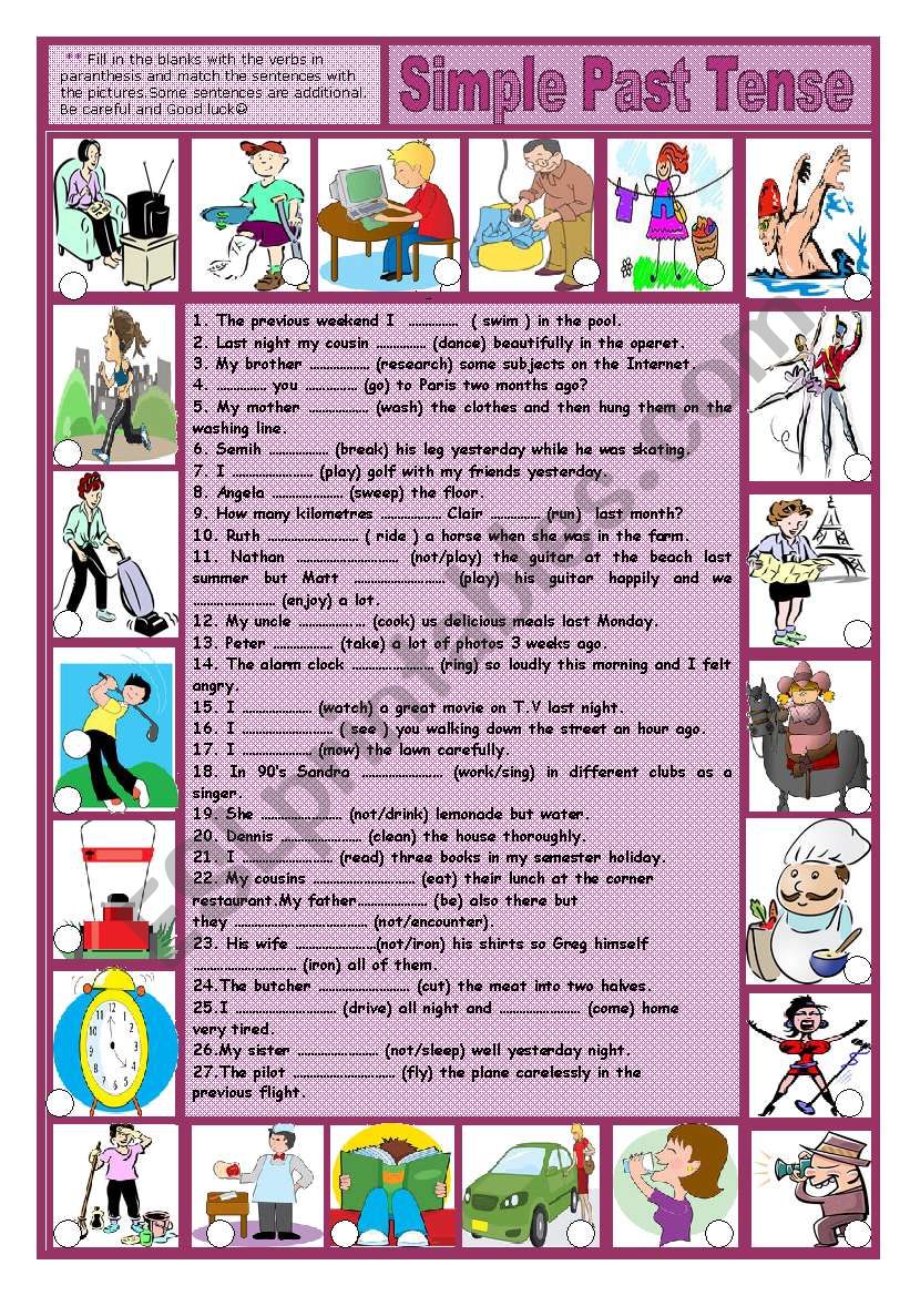 Simple Past Tense Esl Worksheet By Spring