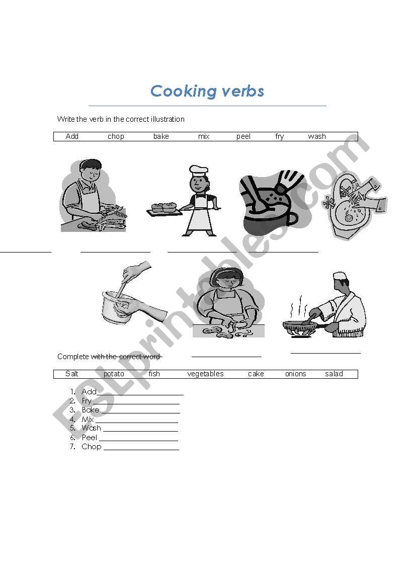 cooking verbs  worksheet