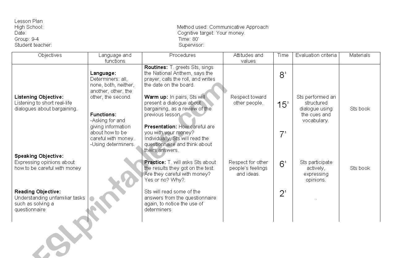 Lesson Plan based on Communicative Approach