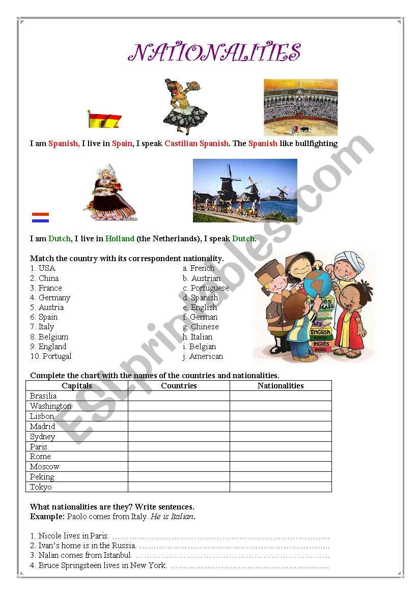 Nationlalities worksheet