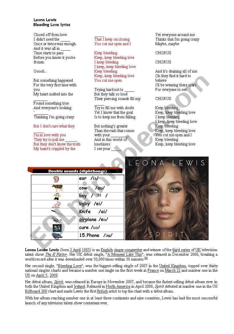 Leona Lewis song worksheet