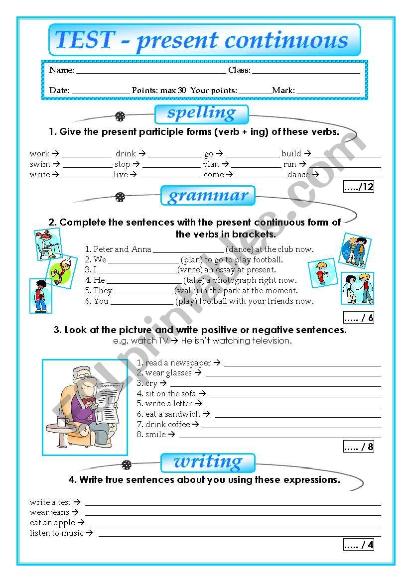 Test -  present continuous worksheet
