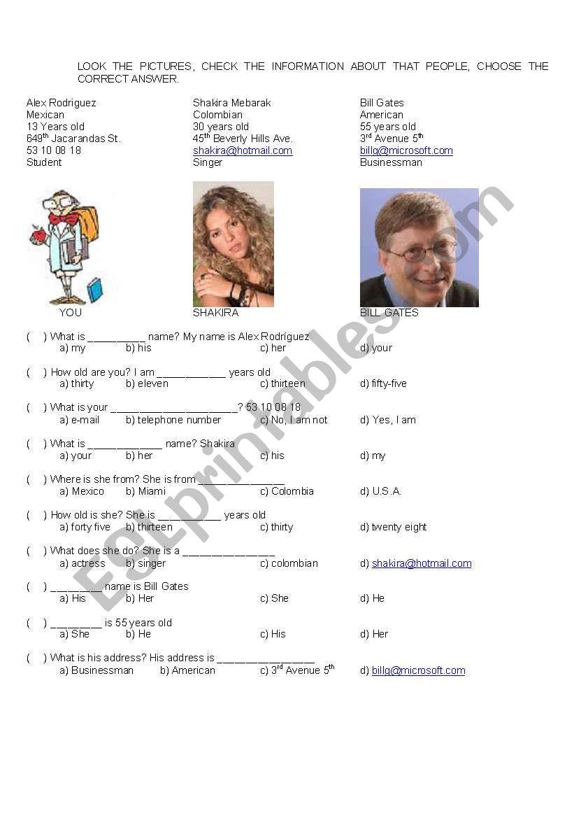 PERSONAL DETAILS worksheet