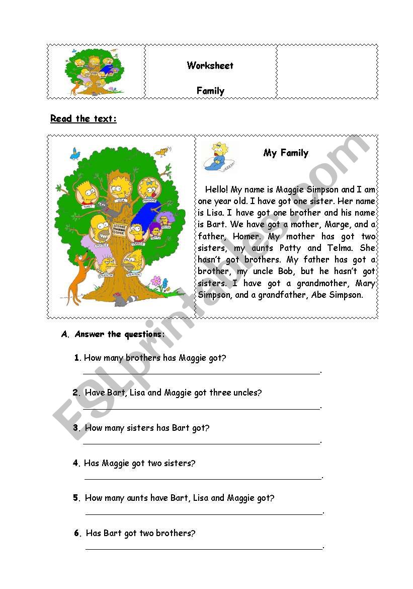 My Family Reading Comprehension Esl Worksheet By Sarasantos 7A9